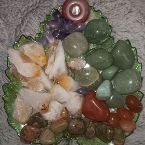 Colorful Gemstone Collection on Leaf Plate